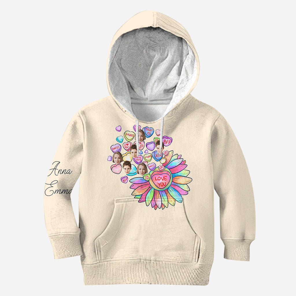 Heart Candy Flower BFF With Face Custom - Personalized Bestie All Over Shirt