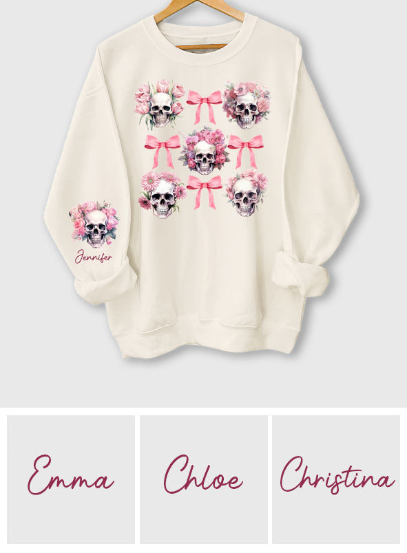 Pink Ribbon Coquette Bow Watercolor Skull - Personalized Skull All Over Shirt
