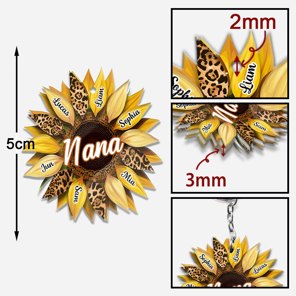 Nana Mom Auntie Family Sunflower - Personalized Grandma Keychain