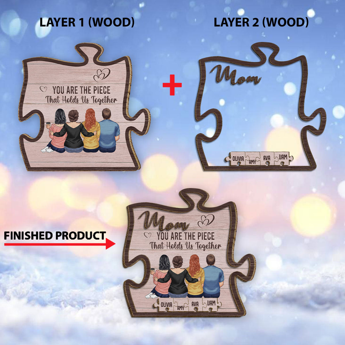 You Are The Piece That Holds Us Together - Personalized Mother 2 Layered Wood Sign / Wood Plaque