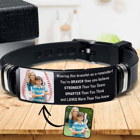 You're Braver Than You Believe - Personalized Baseball Engraved Bracelet