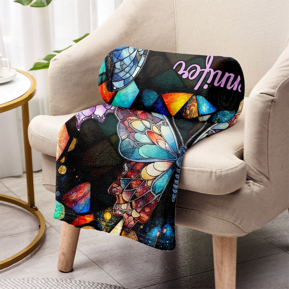 Butterfly Colorful Stained Glass Pattern - Personalized Butterfly Blanket
