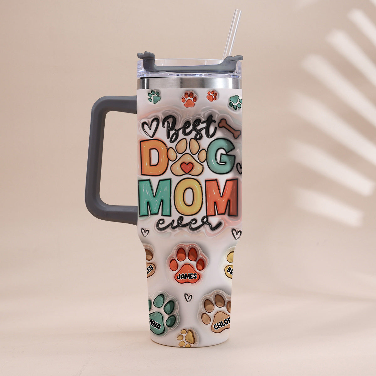 Best Pet Mom/ Pet Dad Ever Inflated Paws - Personalized Dog Tumbler With Handle