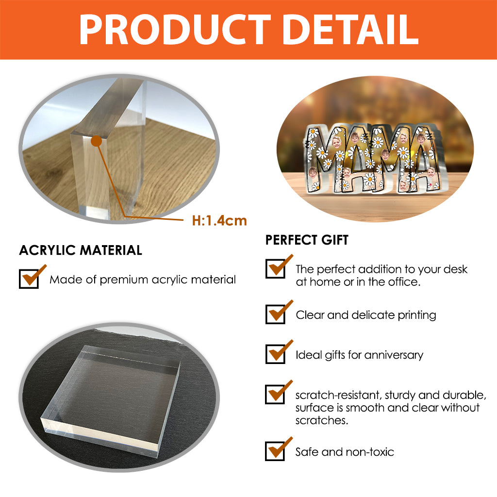 Mama Est. Photo Face Custom Daisy - Personalized Mother Custom Shaped Acrylic Plaque