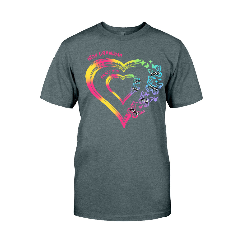 Any Title Of Mother And Grandma Double Heart Colorful - Personalized Grandma T-shirt And Hoodie