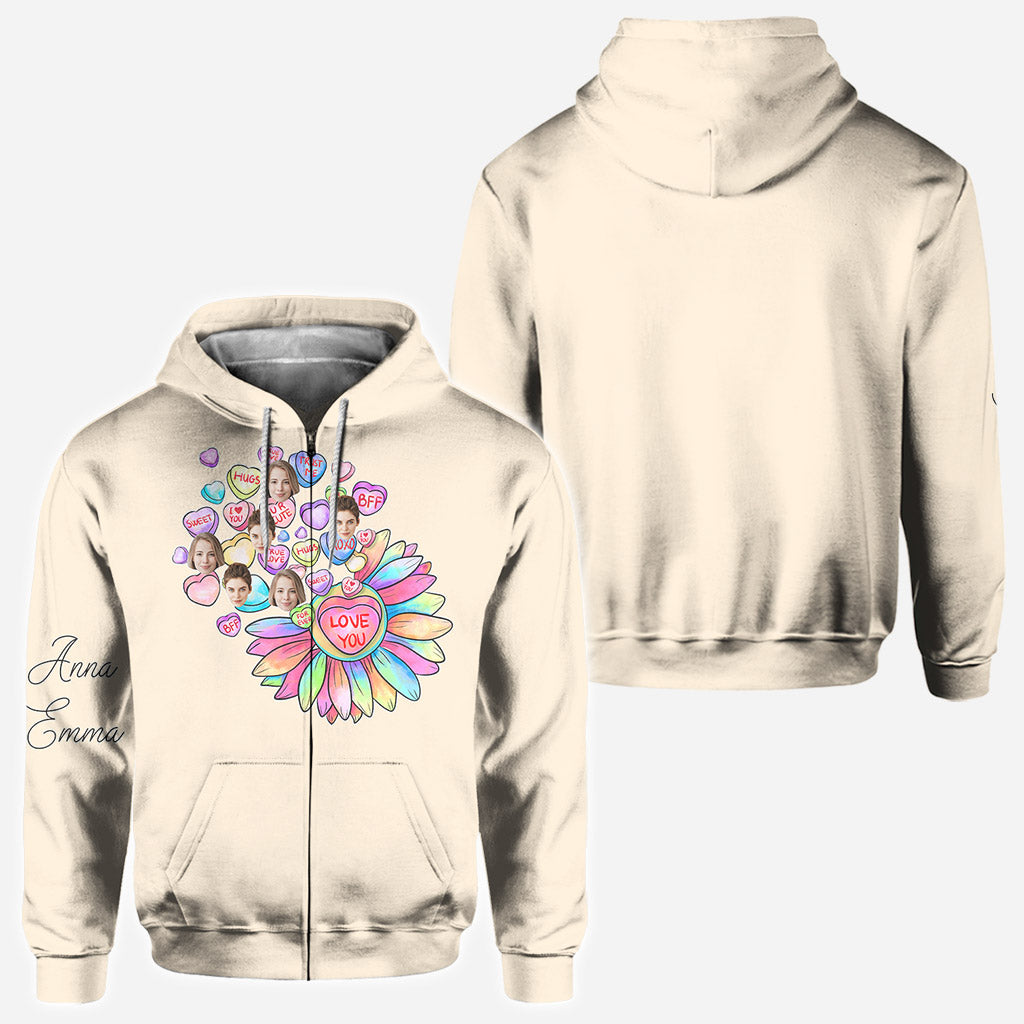 Heart Candy Flower BFF With Face Custom - Personalized Bestie All Over Shirt