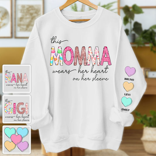 This Grandma Wears Her Heart On Her Sleeve - Personalized Grandma All Over Shirt