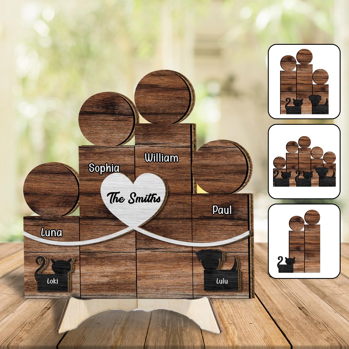 Wooden Family Block Figures - Personalized Family 2 Layered Wood Sign / Wood Plaque