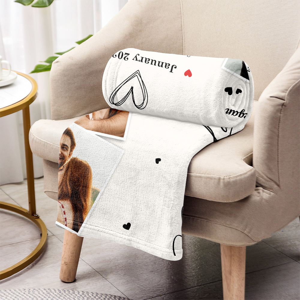 The Day We Met Custom Photos And Calendar - Personalized Couple Blanket