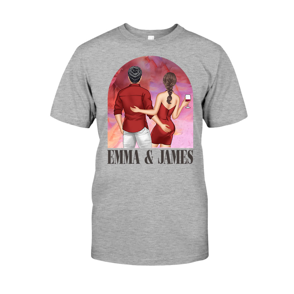 Pink Movie Background Couple - Personalized Couple T-shirt And Hoodie