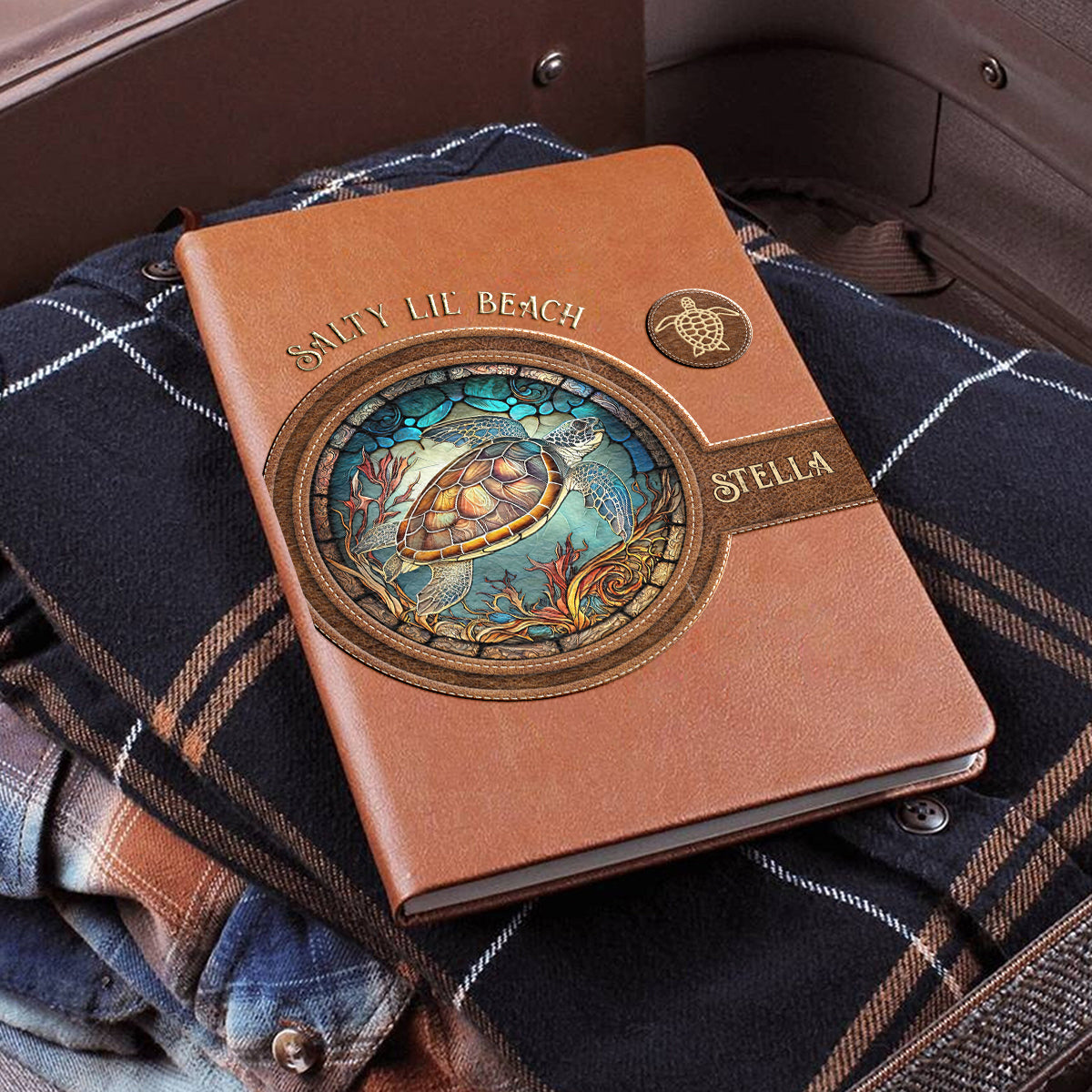 Salty Lil Beach - Personalized Turtle Leather Journal