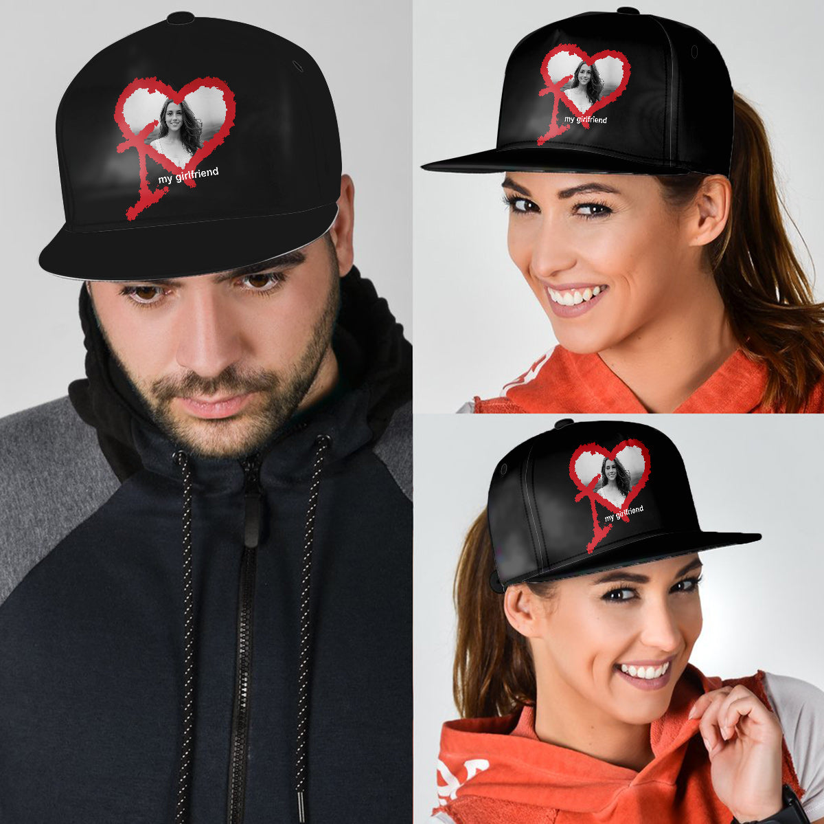 I Love My Girlfriend Boyfriend Husband Wife Custom Photo - Personalized Couple Snapback