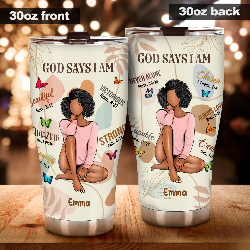God Says I Am - Personalized African American Tumbler