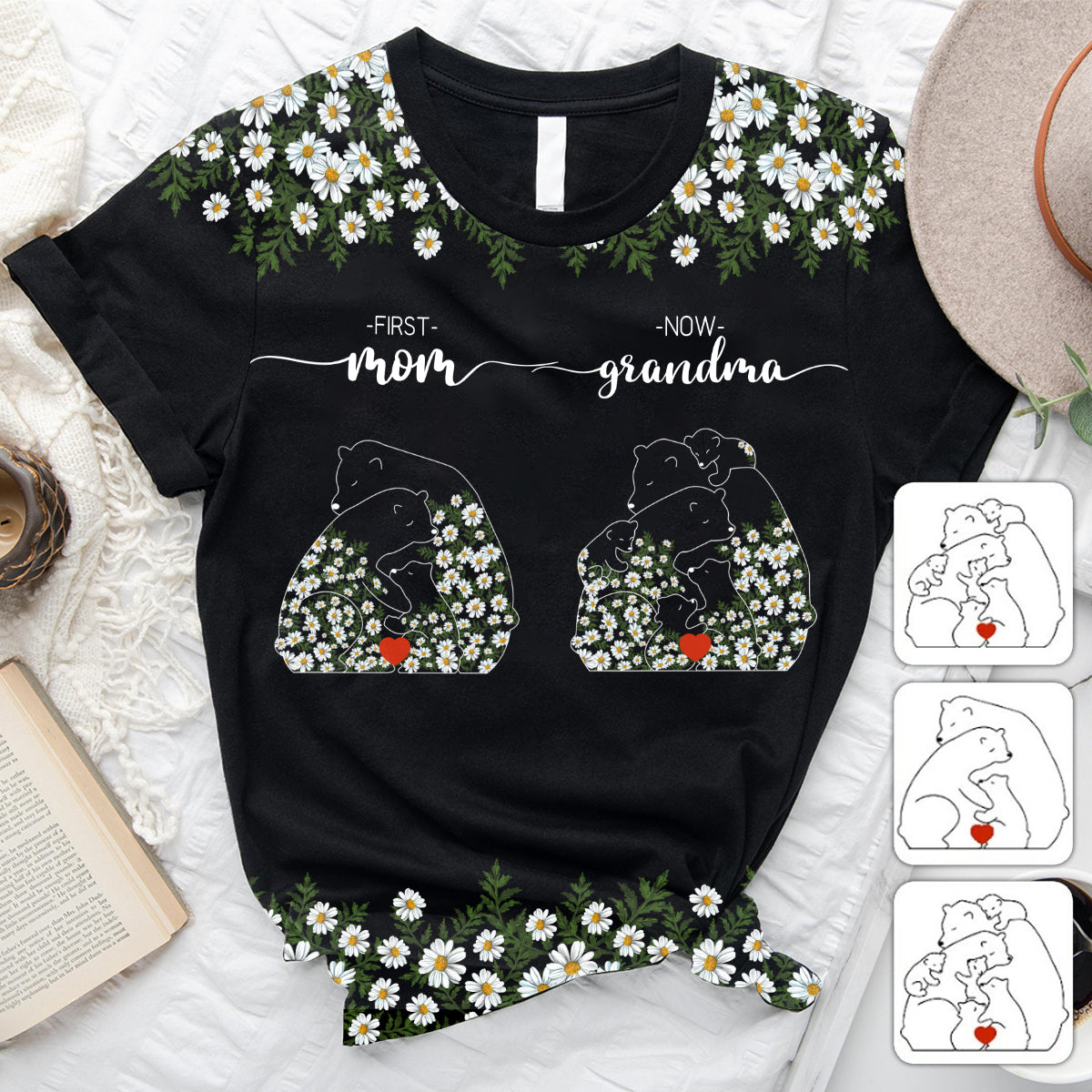 First Mom Now Grandma Bear Daisy - Personalized Grandma All Over Shirt
