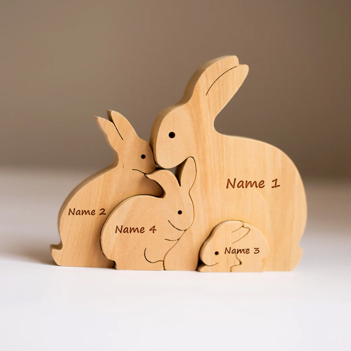 Easter Wooden Bunny Family Puzzle - Personalized Easter Day Easter Wooden Bunny Family Puzzle