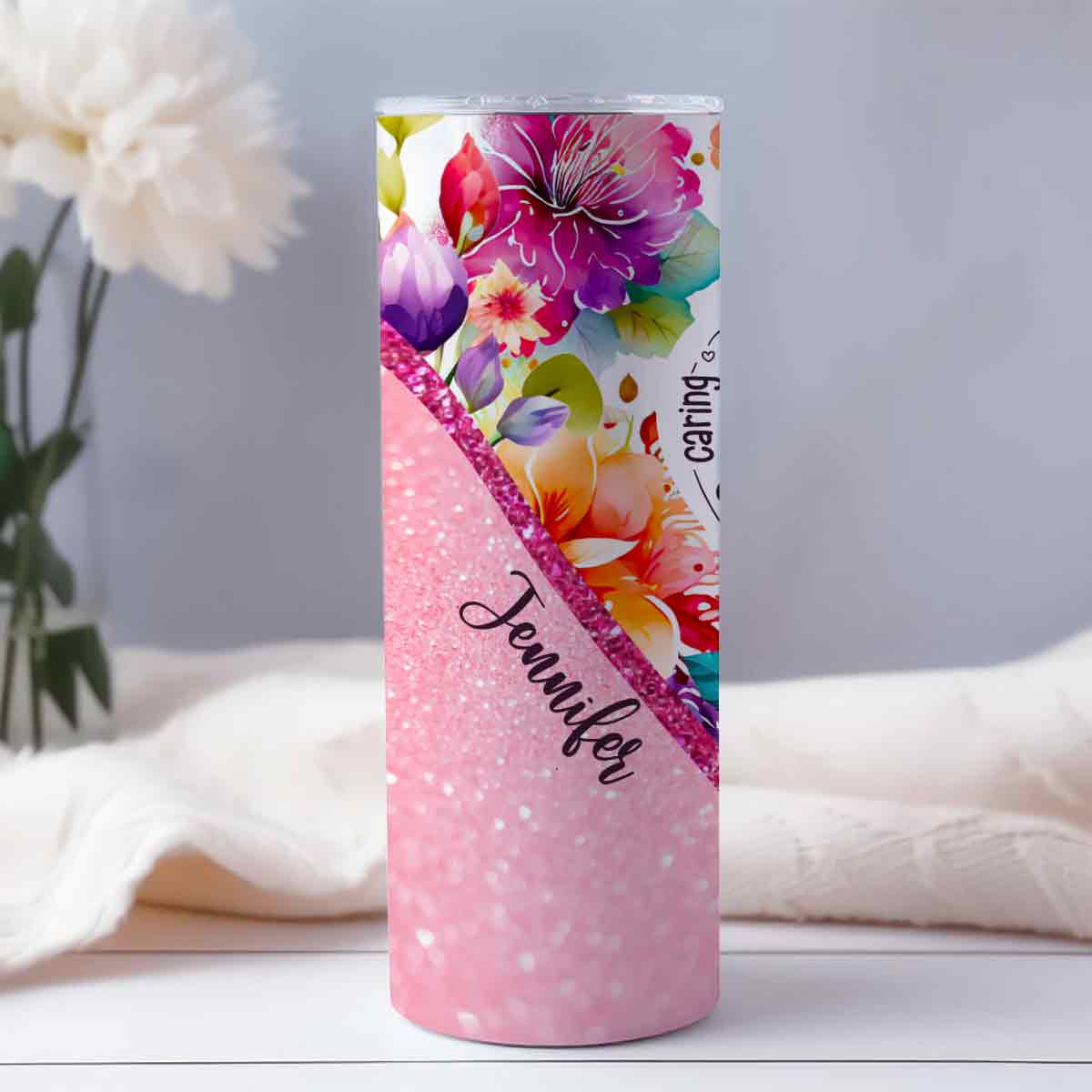 Mothers Is Beautiful Vibrant Floral - Personalized Mother Skinny Tumbler