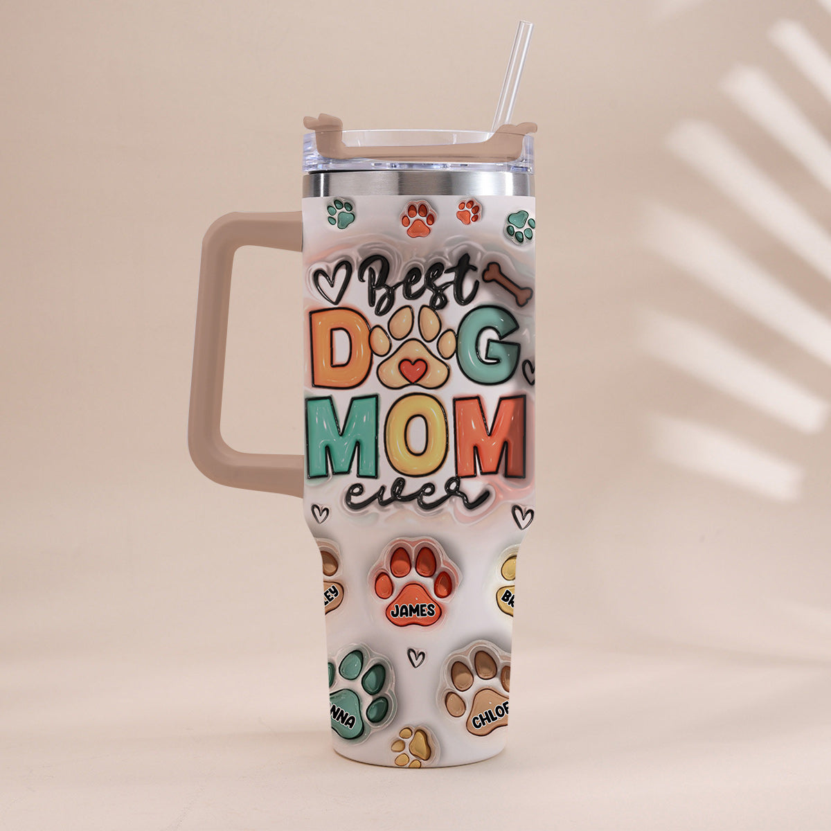 Best Pet Mom/ Pet Dad Ever Inflated Paws - Personalized Dog Tumbler With Handle