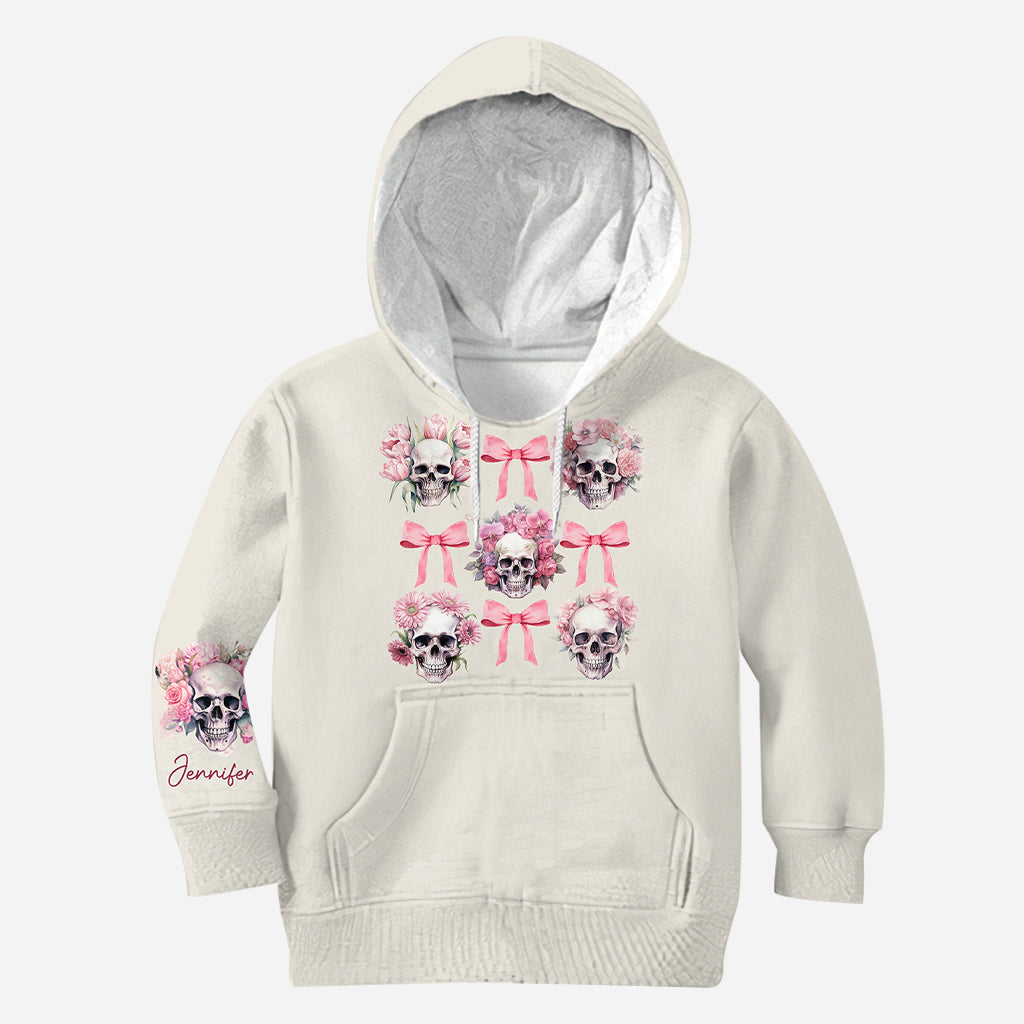 Pink Ribbon Coquette Bow Watercolor Skull - Personalized Skull All Over Shirt