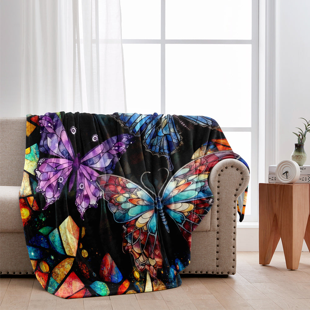 Butterfly Colorful Stained Glass Pattern - Personalized Butterfly Blanket