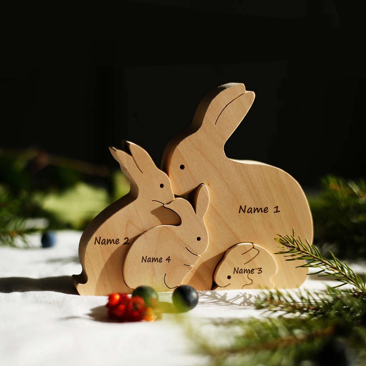 Easter Wooden Bunny Family Puzzle - Personalized Easter Day Easter Wooden Bunny Family Puzzle