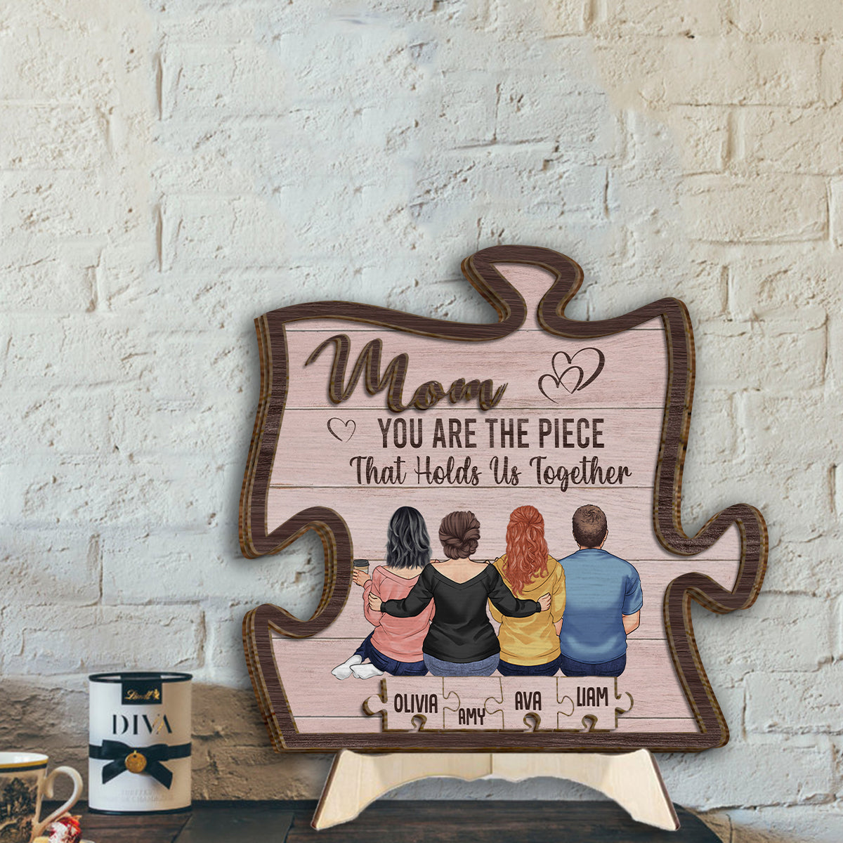 You Are The Piece That Holds Us Together - Personalized Mother 2 Layered Wood Sign / Wood Plaque