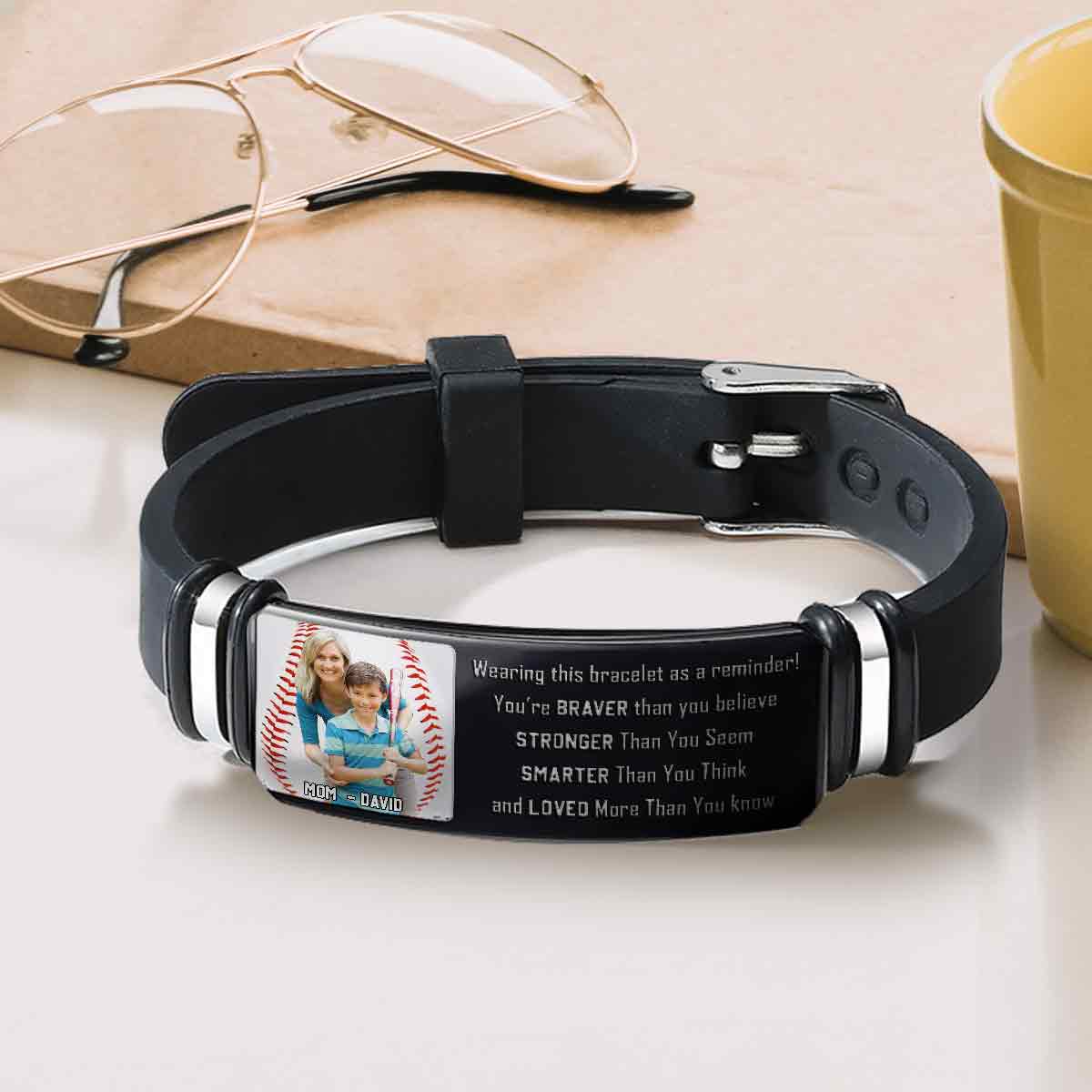 You're Braver Than You Believe - Personalized Baseball Engraved Bracelet