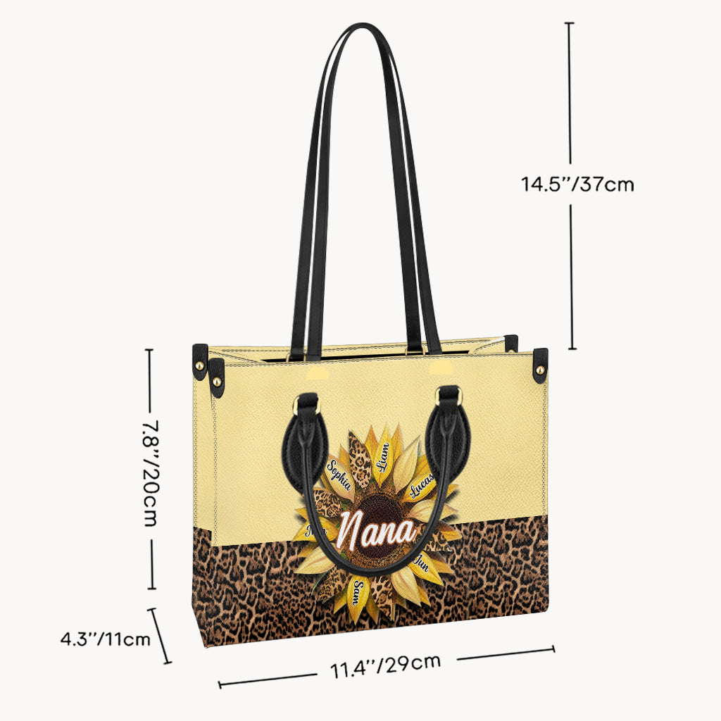 Nana Mom Auntie Family Sunflower - Personalized Grandma Leather Handbag
