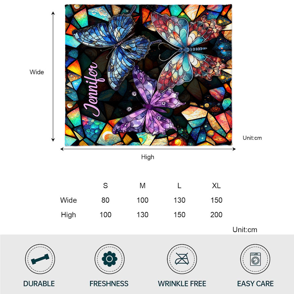 Butterfly Colorful Stained Glass Pattern - Personalized Butterfly Blanket