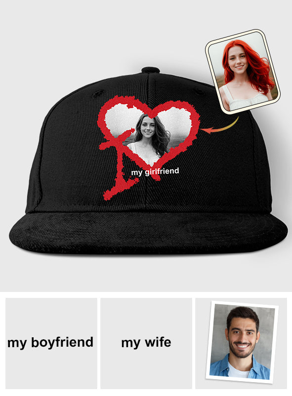 I Love My Girlfriend Boyfriend Husband Wife Custom Photo - Personalized Couple Snapback