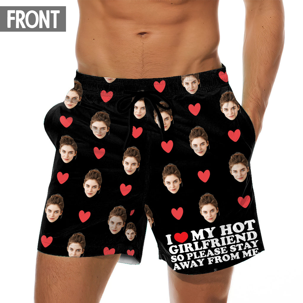 I Love My Hot Girlfriend - Personalized Couple Triangle Bikini Swimsuit And Men Shorts