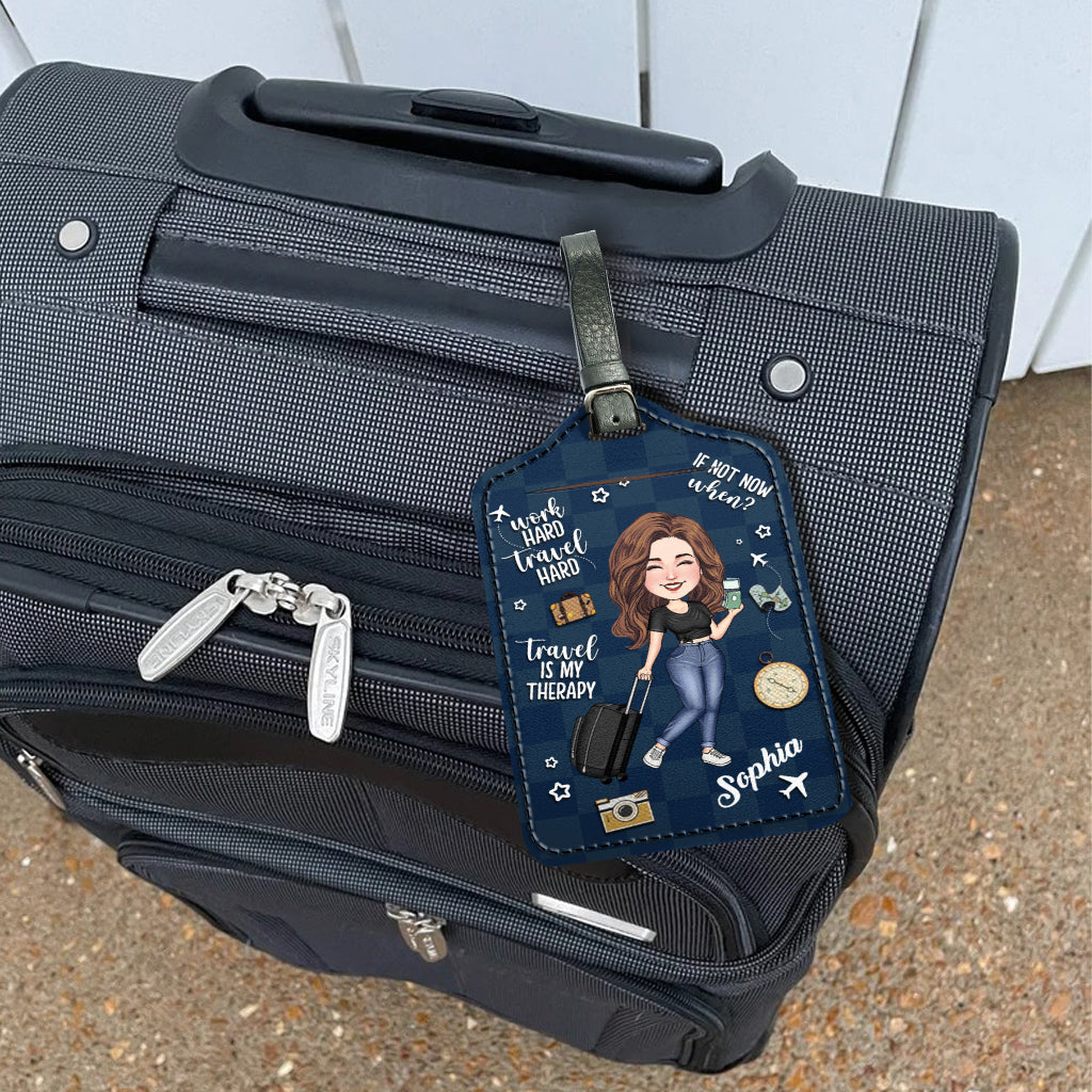 Travel Is My Therapy - Personalized Travelling Leather Luggage Tag
