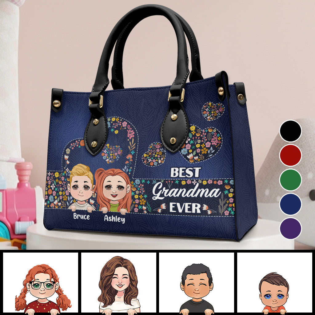 Best Grandma Mom Ever - Personalized Grandma Leather Handbag