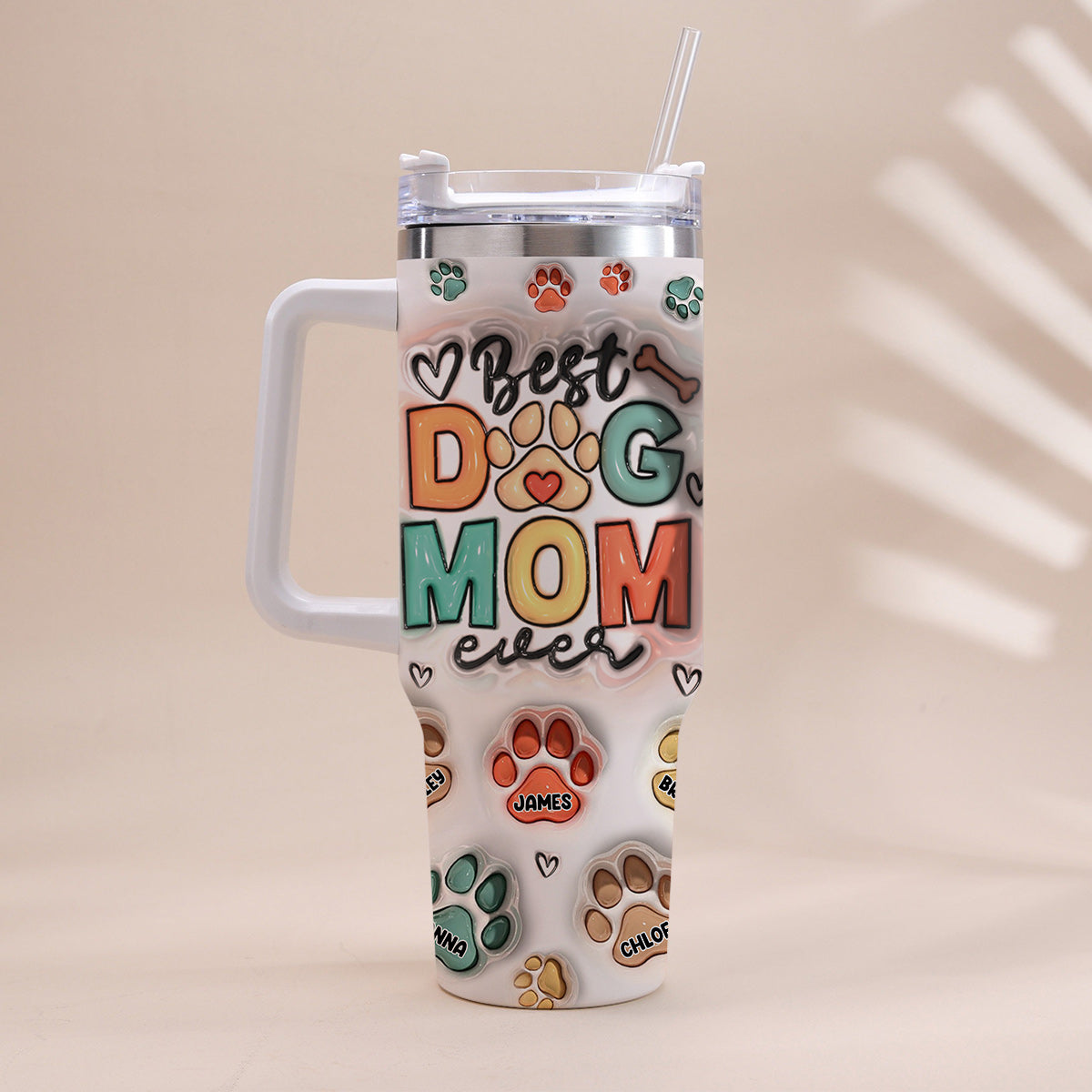 Best Pet Mom/ Pet Dad Ever Inflated Paws - Personalized Dog Tumbler With Handle