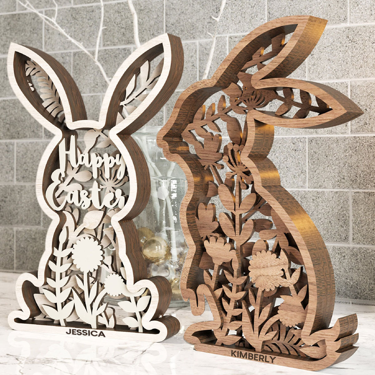 Easter Laser Cut Rabbits - Personalized Easter Day Easter Laser Cut Rabbits