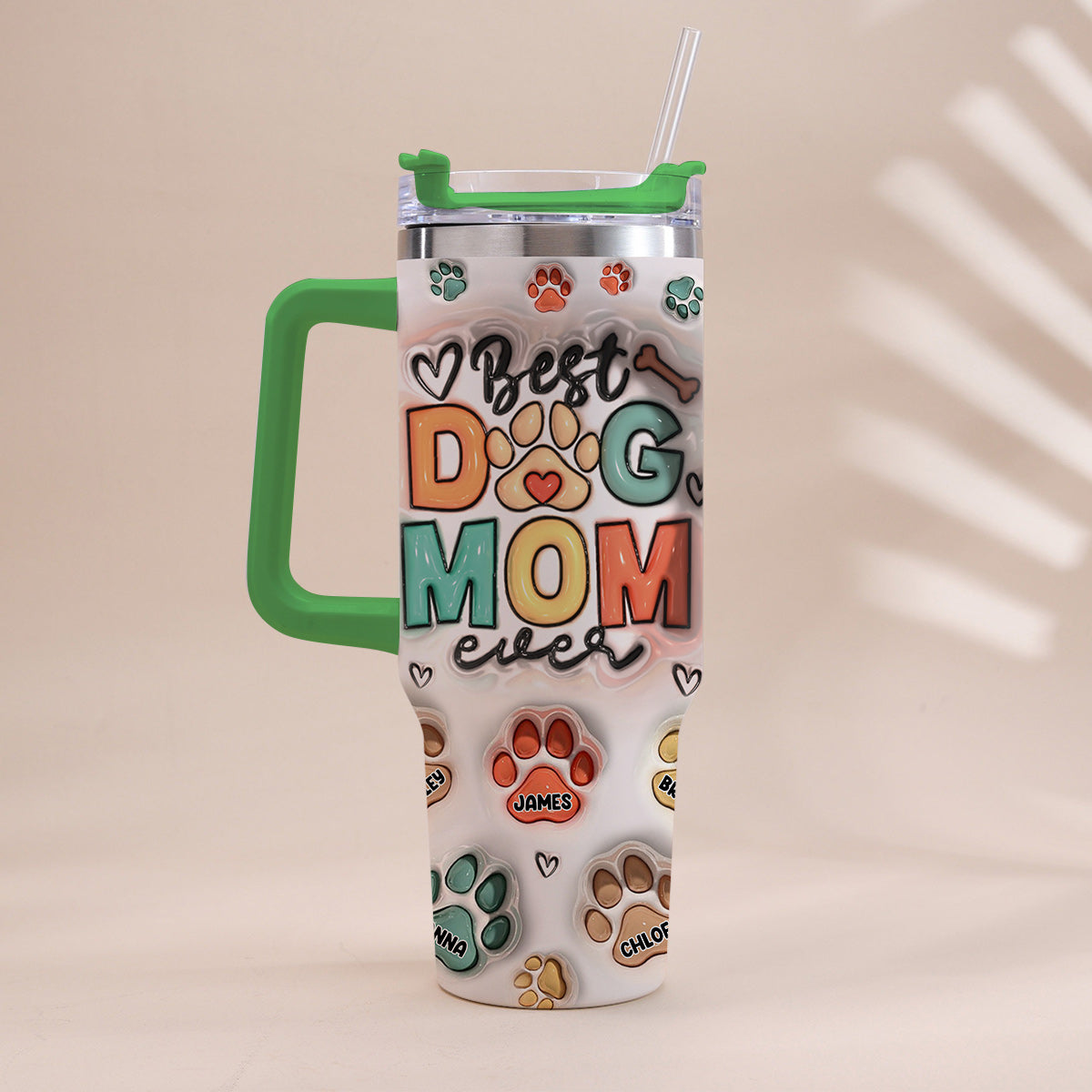 Best Pet Mom/ Pet Dad Ever Inflated Paws - Personalized Dog Tumbler With Handle