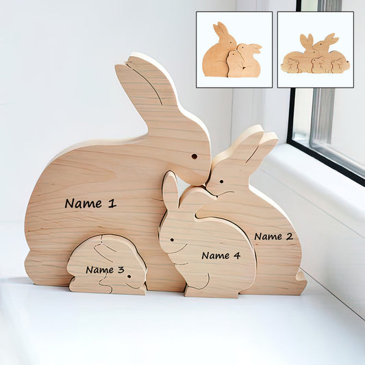 Easter Wooden Bunny Family Puzzle - Personalized Easter Day Easter Wooden Bunny Family Puzzle