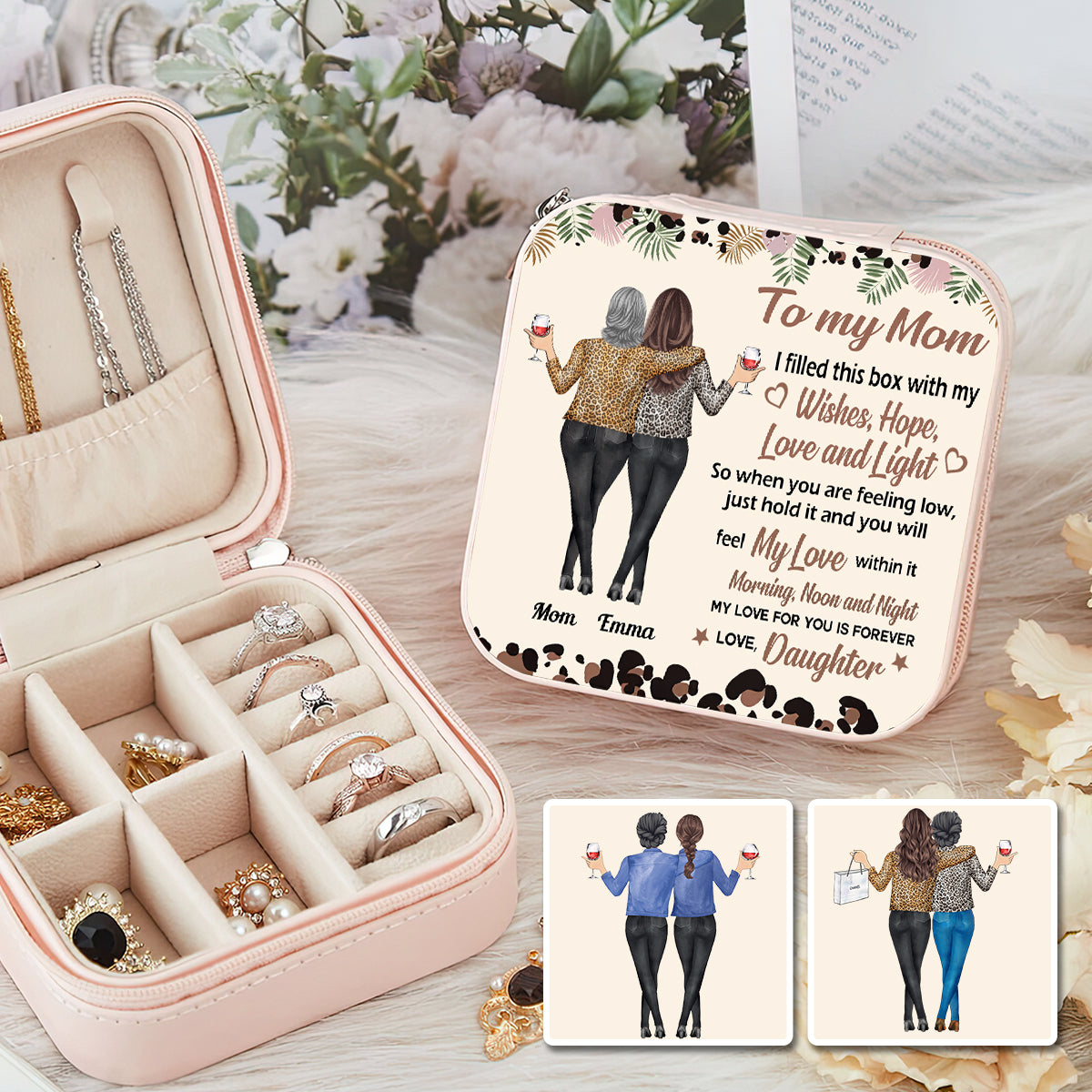 To My Mom Grandma Daughter Granddaughter Leopard - Personalized Mother Jewelry Box