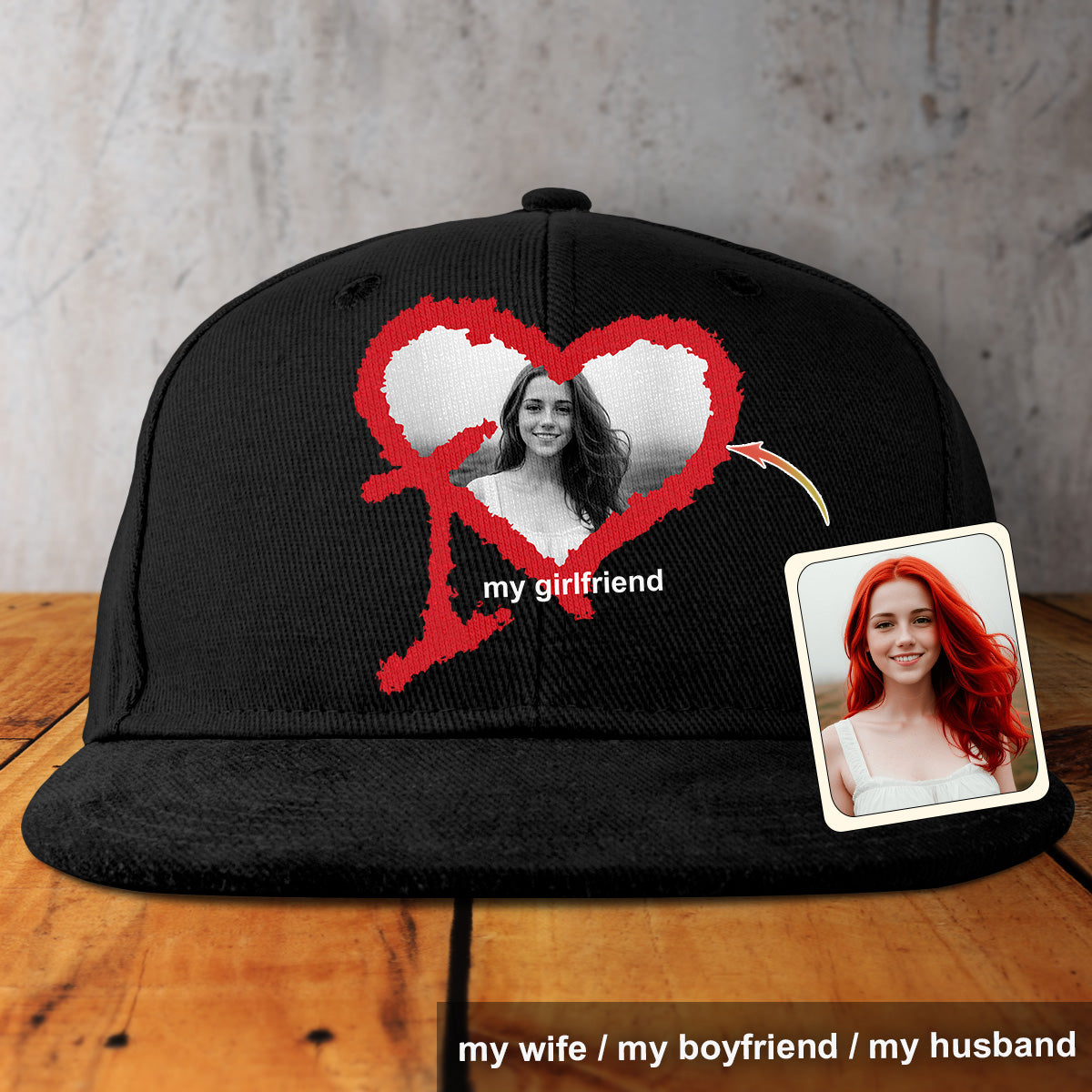I Love My Girlfriend Boyfriend Husband Wife Custom Photo - Personalized Couple Snapback