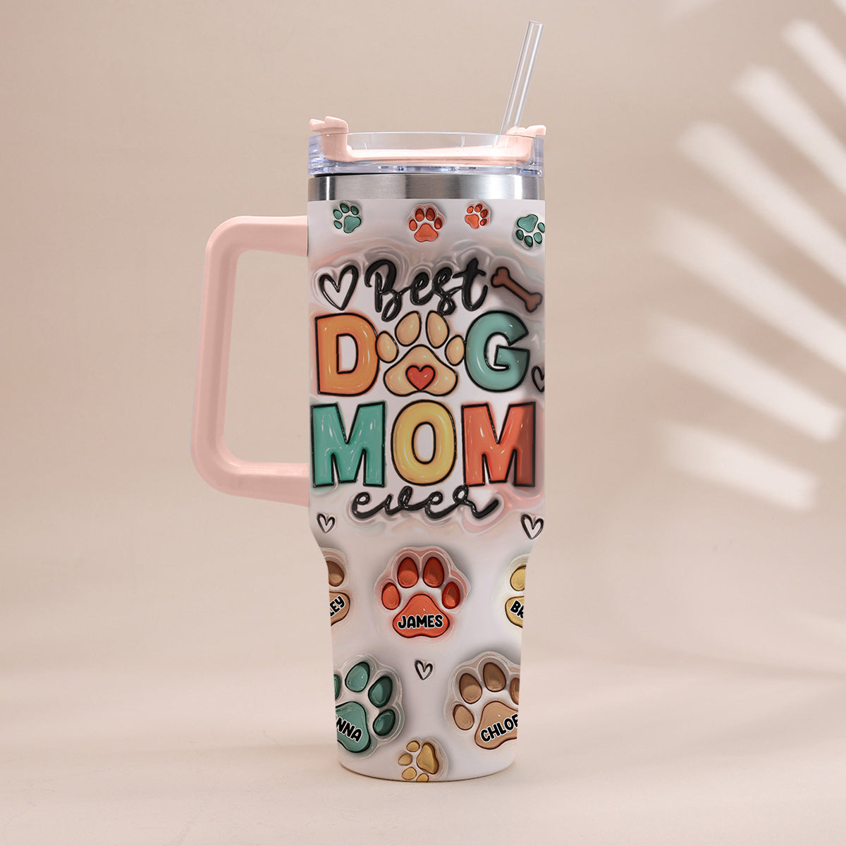 Best Pet Mom/ Pet Dad Ever Inflated Paws - Personalized Dog Tumbler With Handle