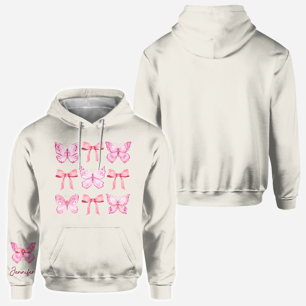 Pink Ribbon Coquette Bow Watercolor Butterfly - Personalized Butterfly All Over Shirt