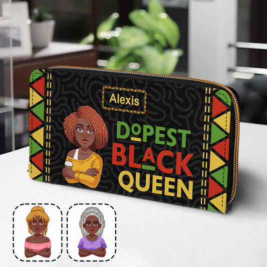 Dope Black Queen - Personalized African American Leather Long Wallet