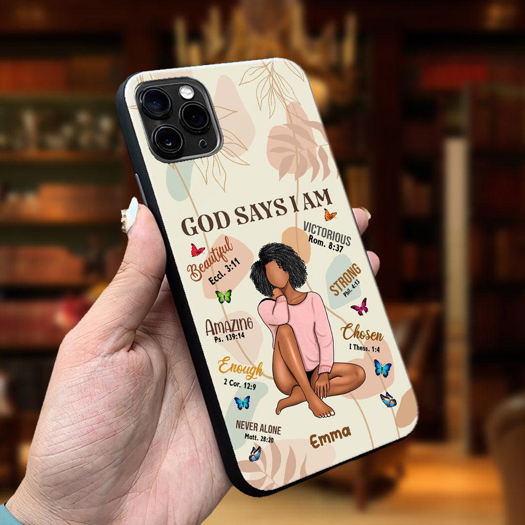 God Says I Am - Personalized African American Phone Case