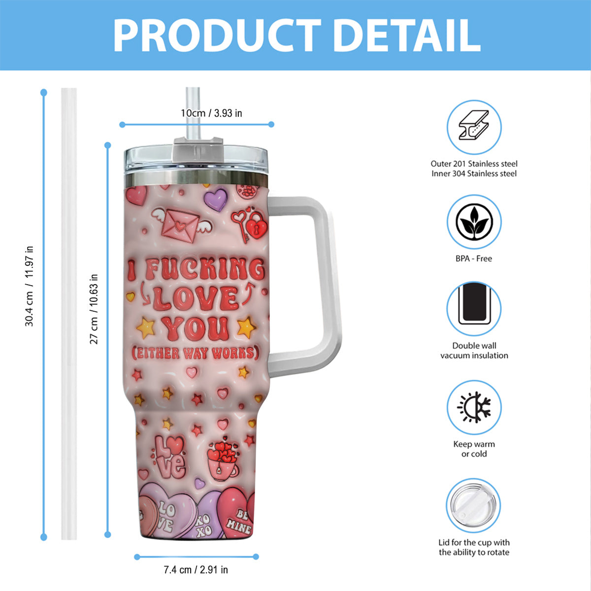 I Love You - Personalized Couple Tumbler With Handle