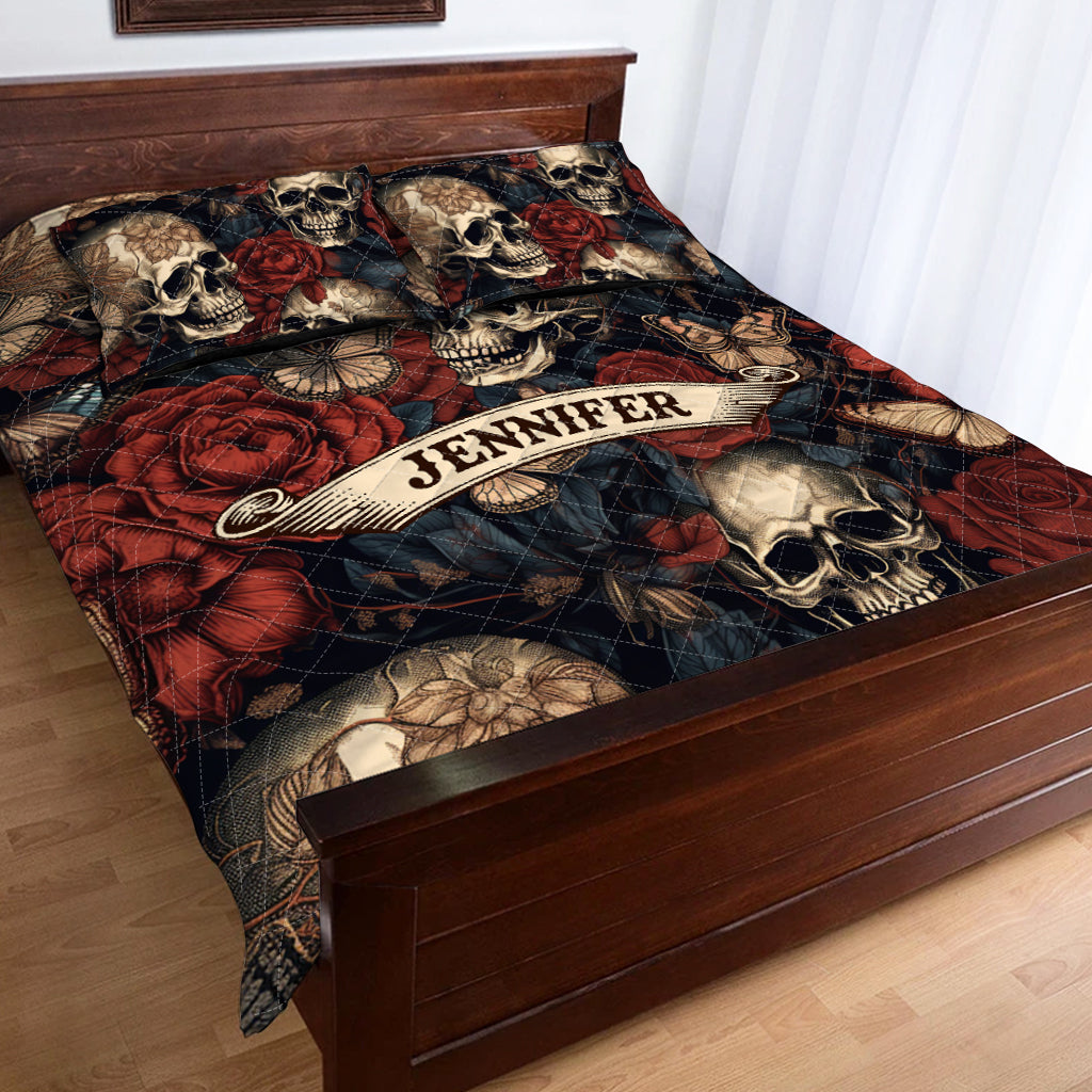 Vintage Rose Skull - Personalized Skull Quilt Set