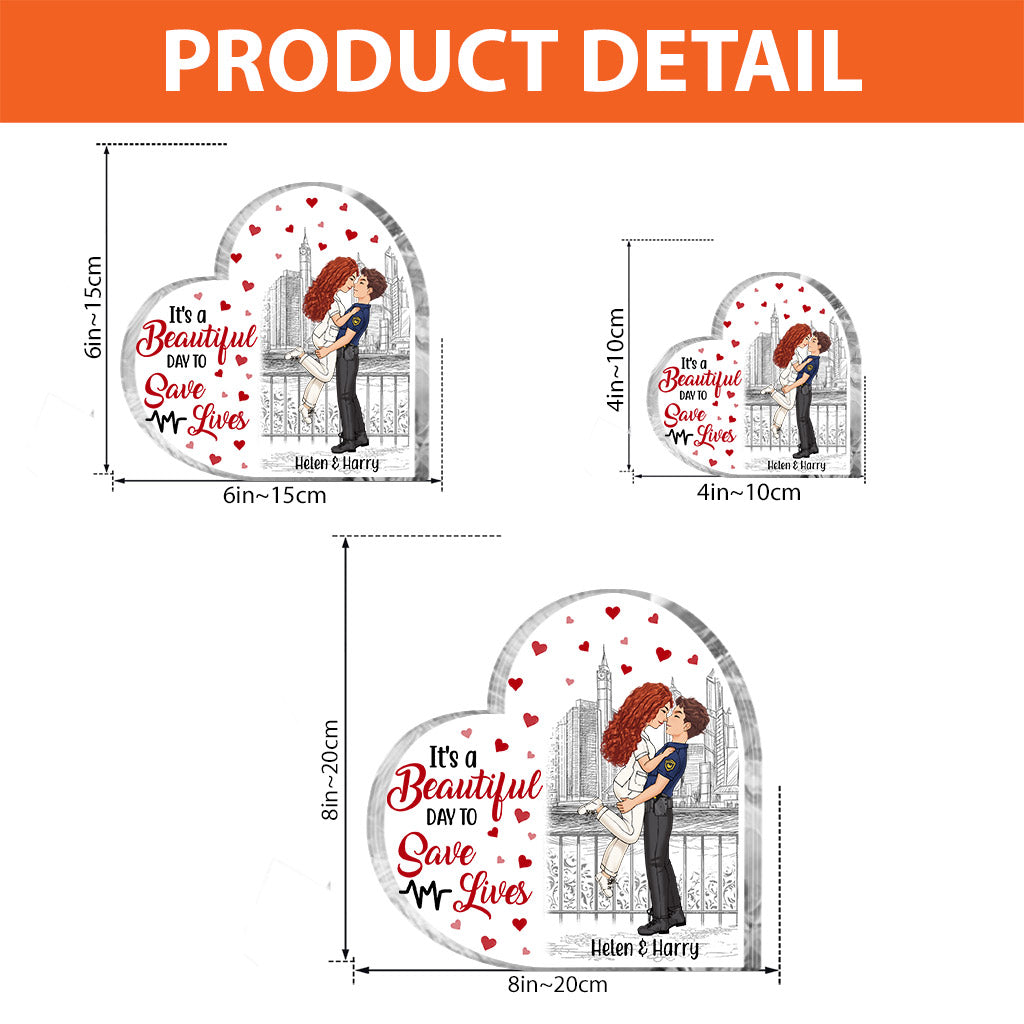 It's Beautiful Day To Save Lives - Personalized Couple Custom Shaped Acrylic Plaque