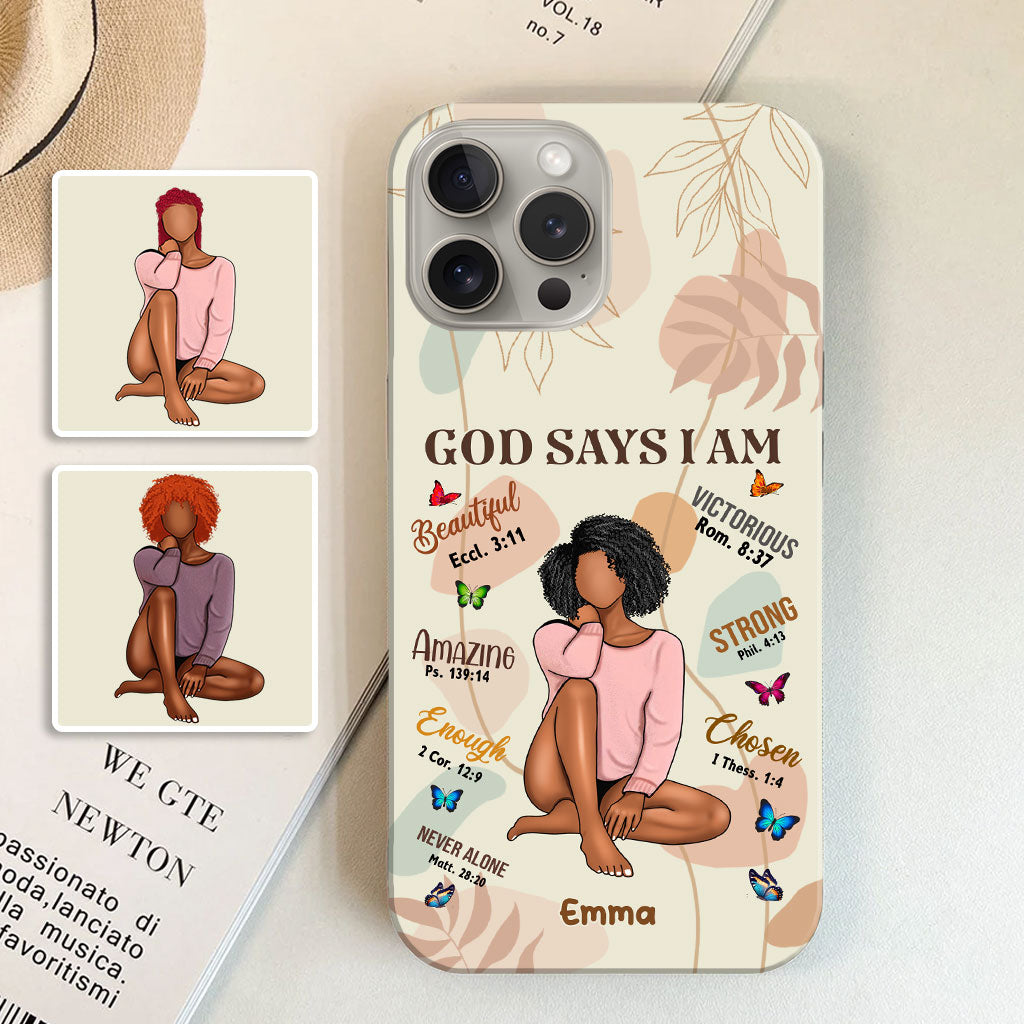 God Says I Am - Personalized African American Phone Case