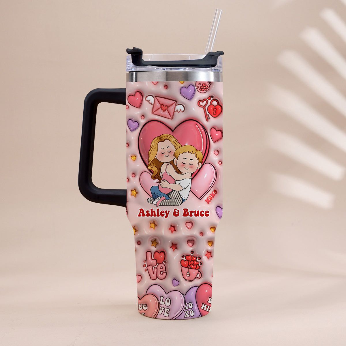 I Love You - Personalized Couple Tumbler With Handle