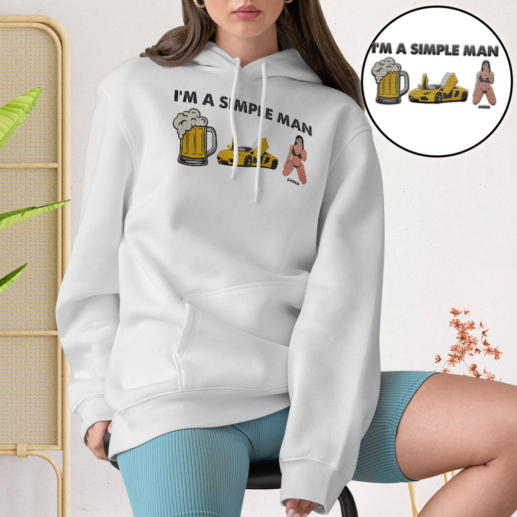I'm A Simple Man - Personalized Couple Embroidered Hoodie