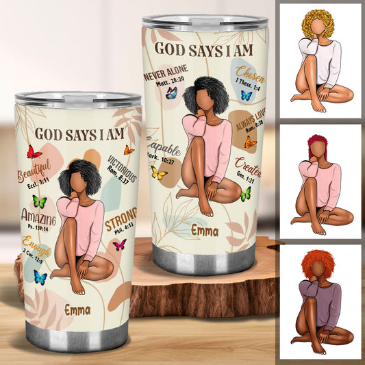 God Says I Am - Personalized African American Tumbler