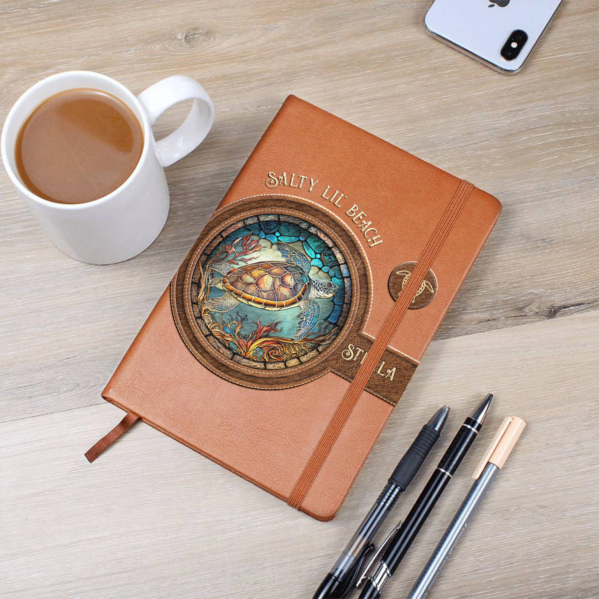 Salty Lil Beach - Personalized Turtle Leather Journal